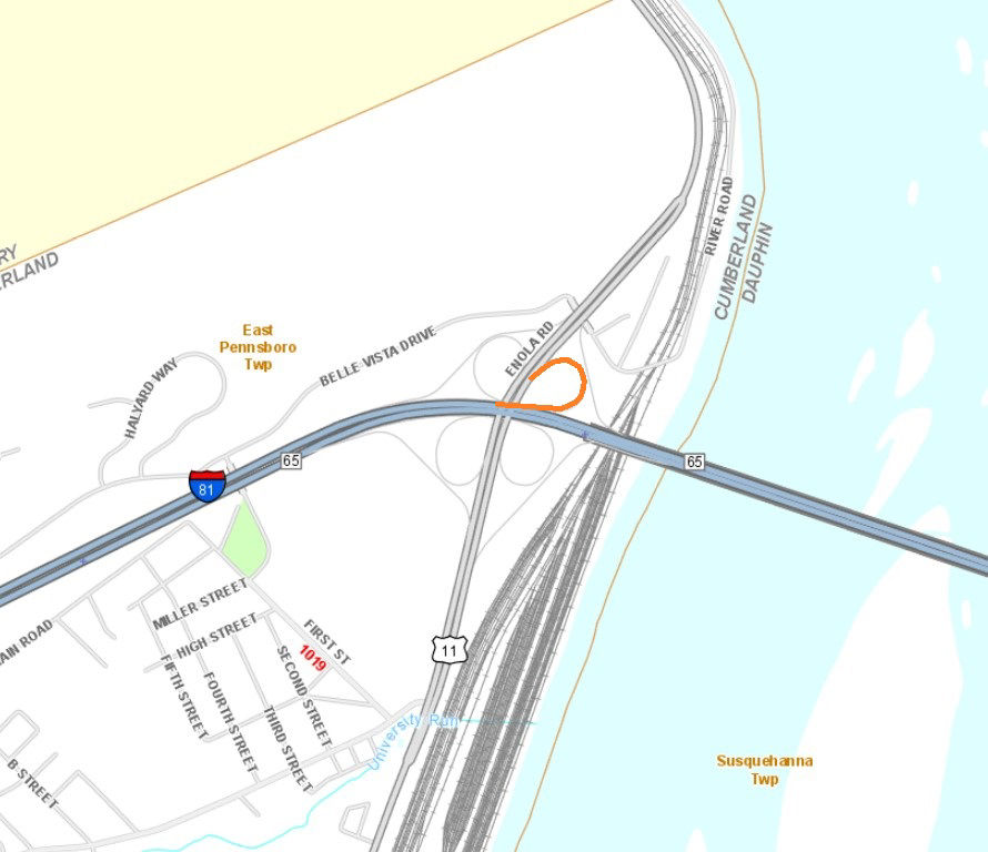 Location of sign structure work on northbound Route 11 ramp to southbound I-81.