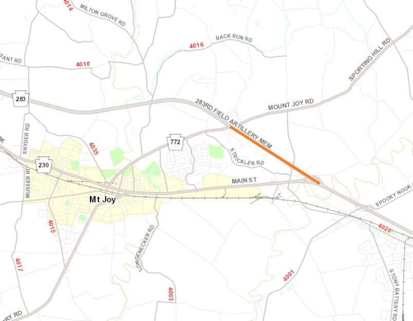 Location of work on Route 283 in Lancaster County.
