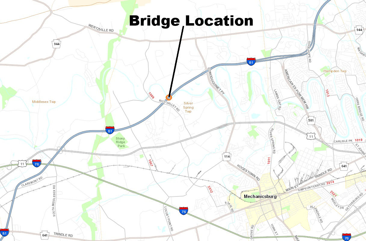map indicating bridge location