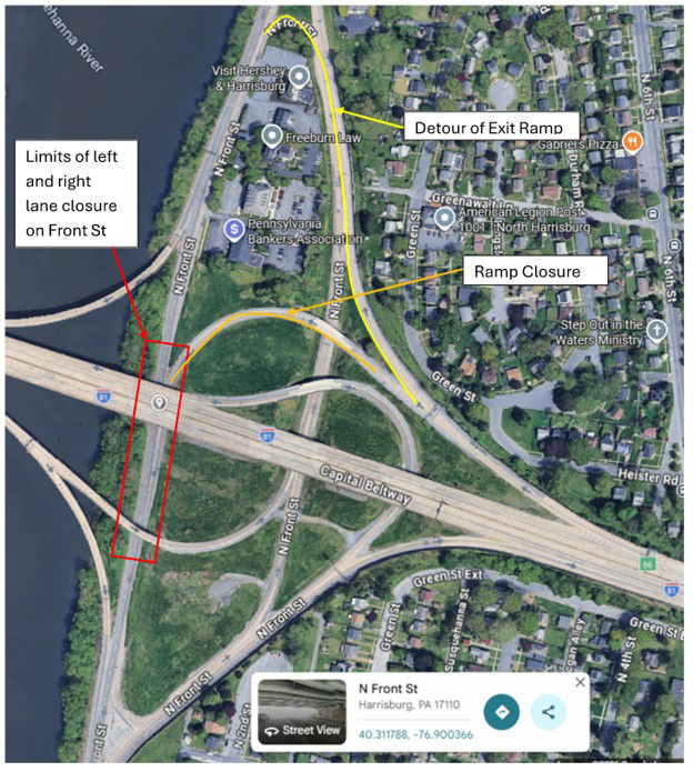 map indicating project location and detour route