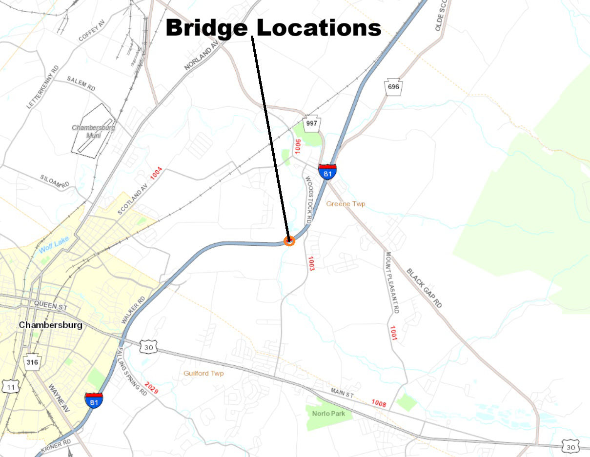map indicating bridge locations