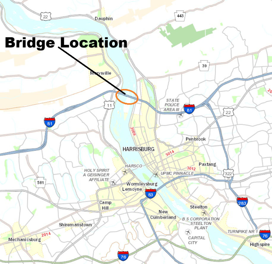 map indicating bridge location