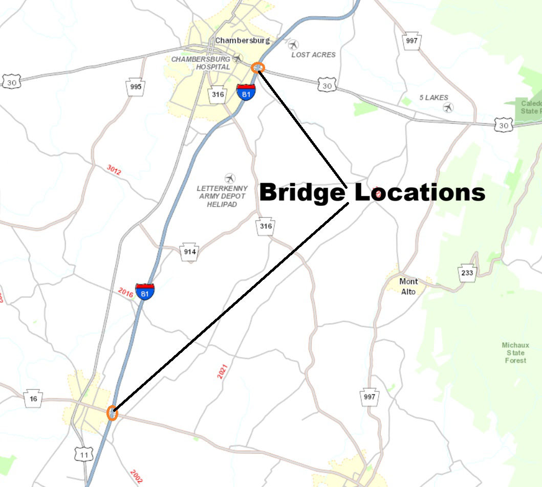 map indicating bridge locations