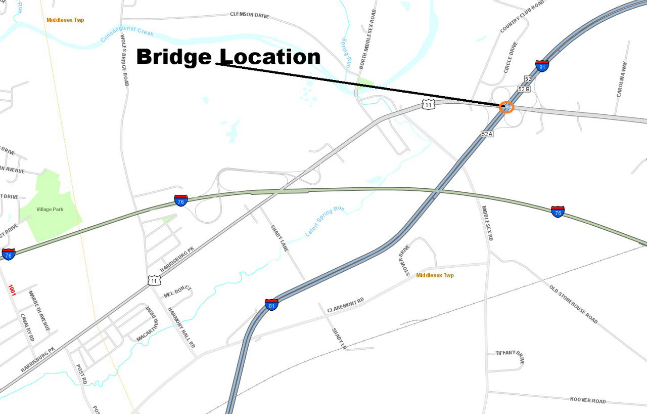 map indicating bridge location