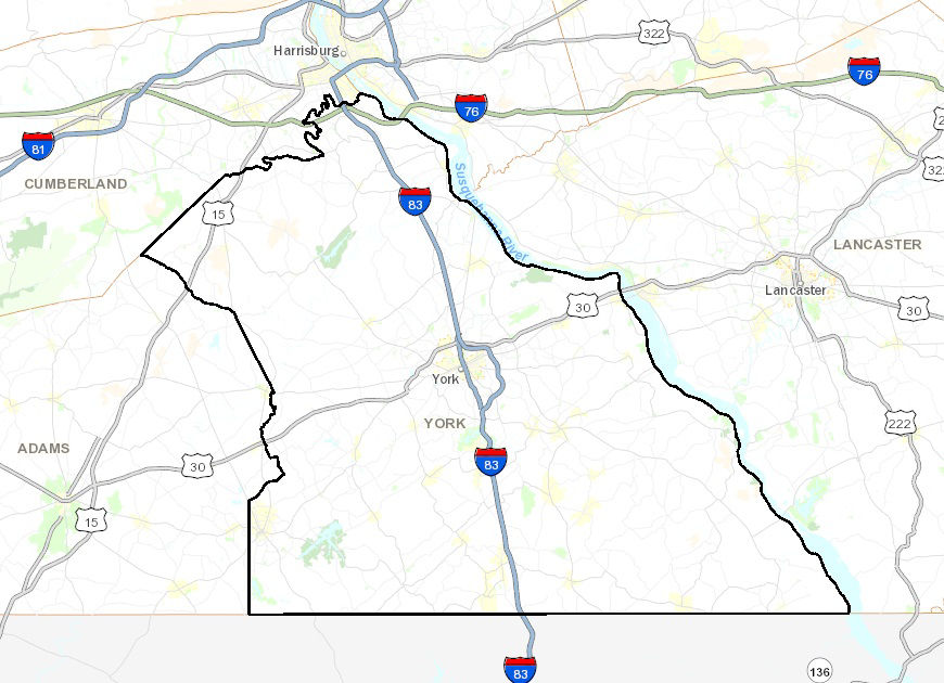 Map of York County where litter cleanup activities are focused.