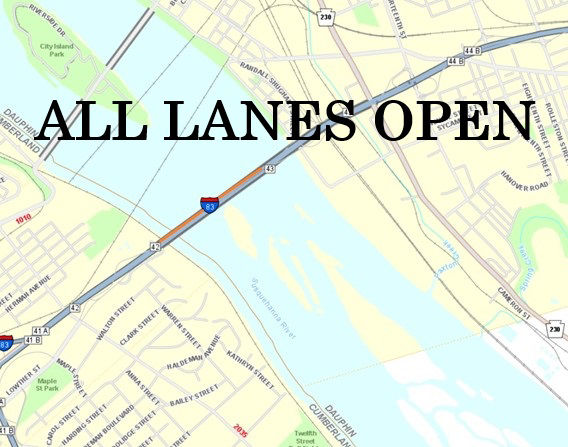 Traffic restrictions lifted on southbound I-83 (South) Bridge.