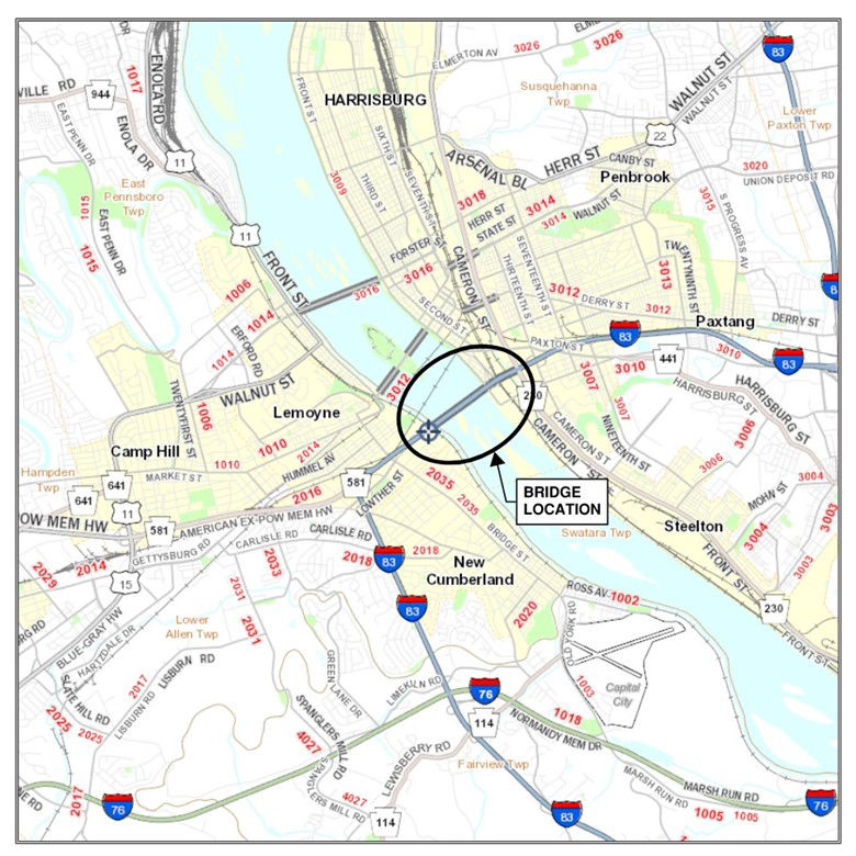 Location of I-83 South Bridge Inspection