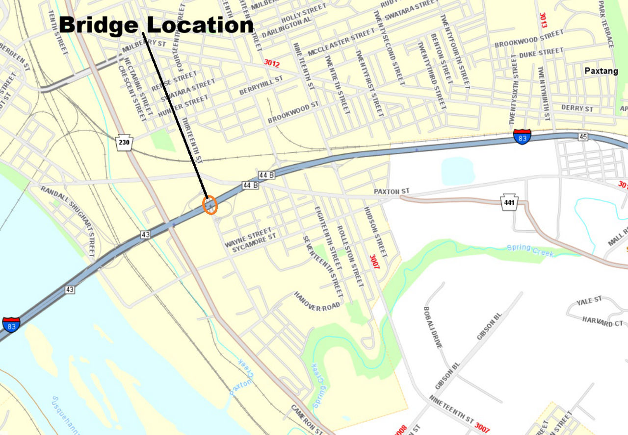 map indicating bridge location