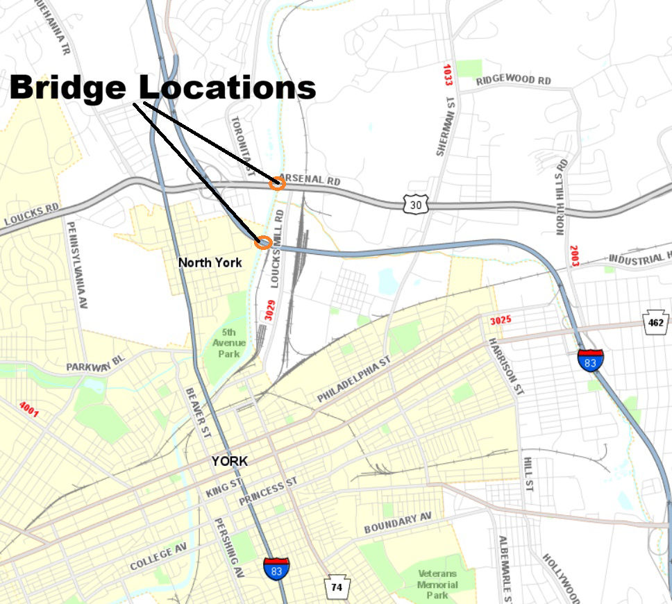 map indicating bridge location