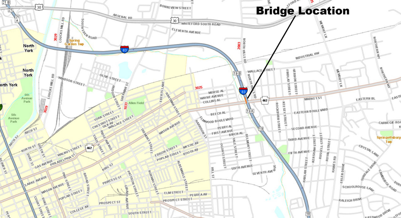 map indicating bridge location