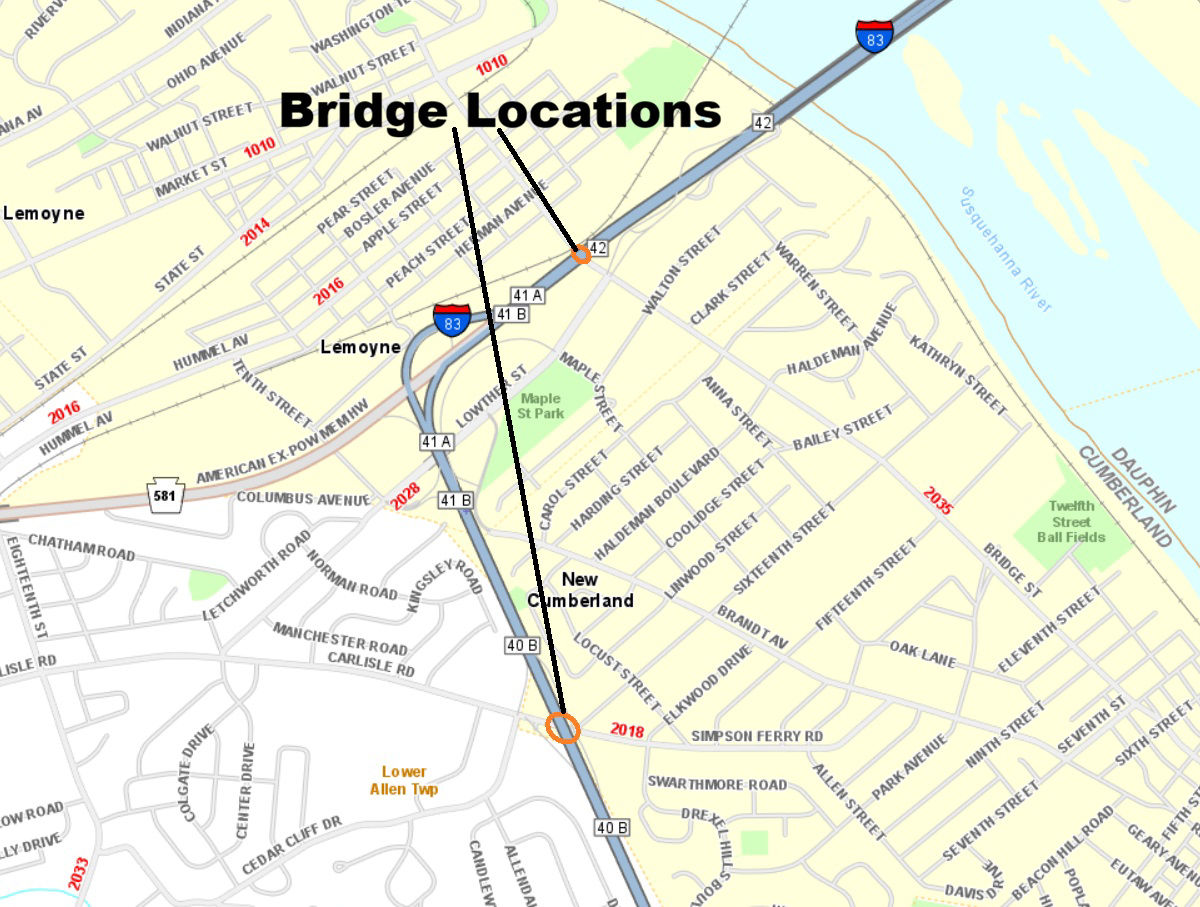 map indicating bridge locations