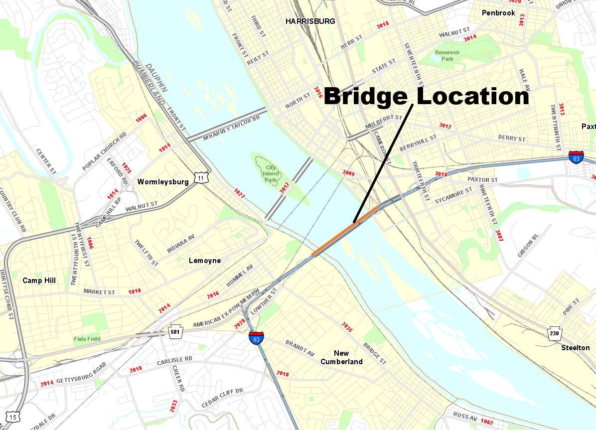 map indicating bridge location