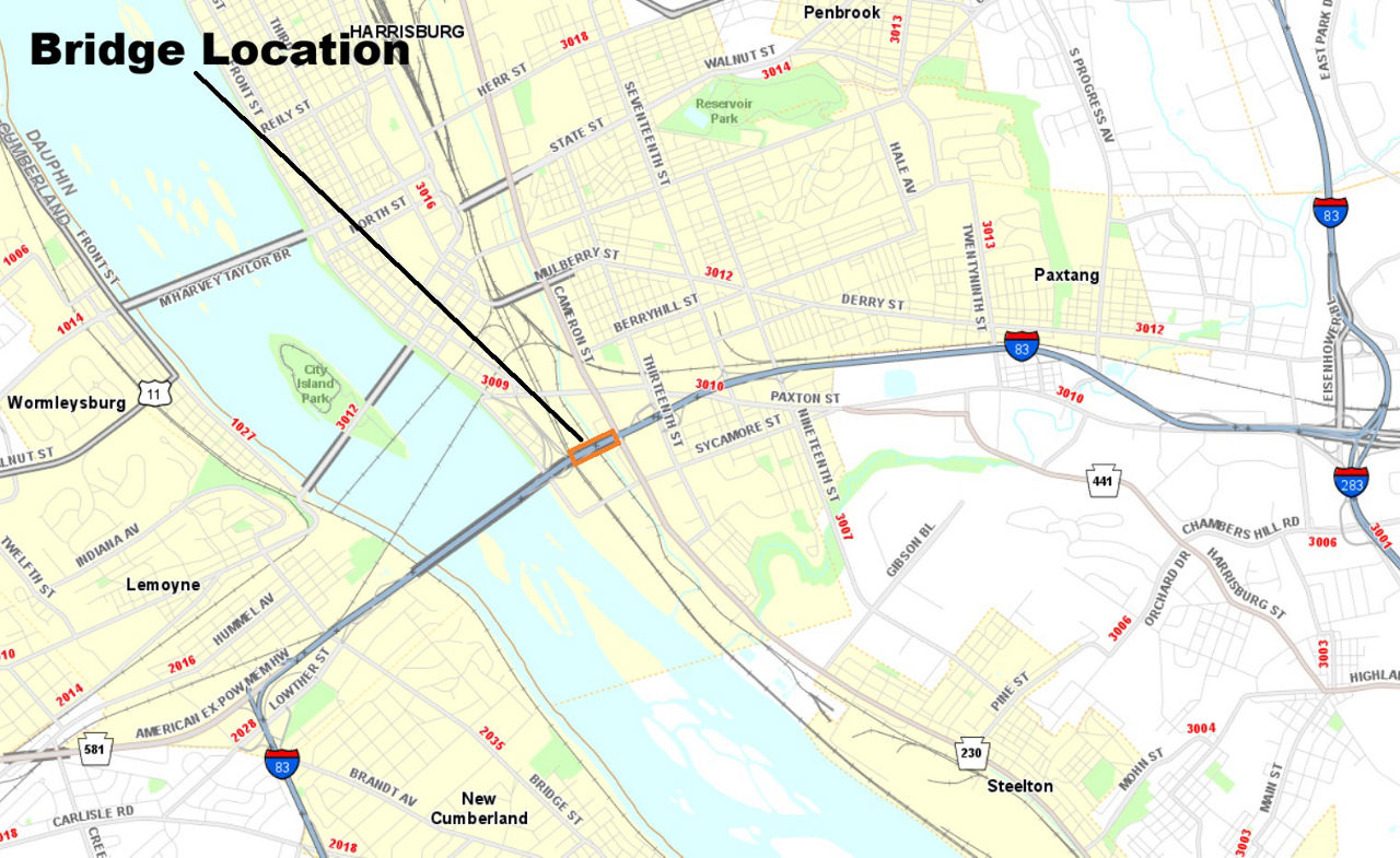 map indicating bridge location