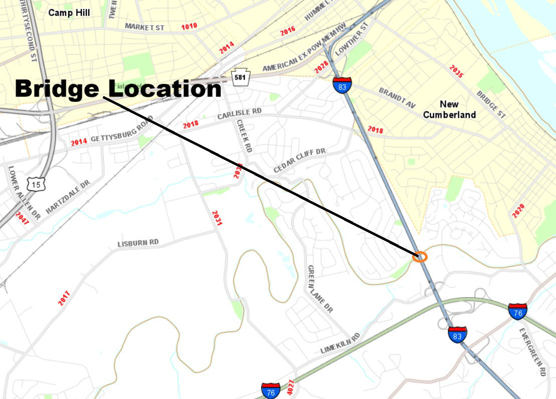 map indicating bridge location