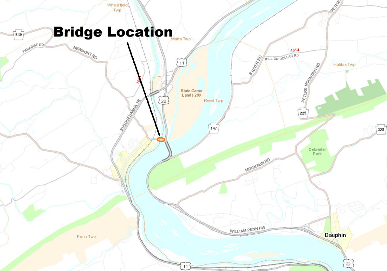 map indicating bridge location