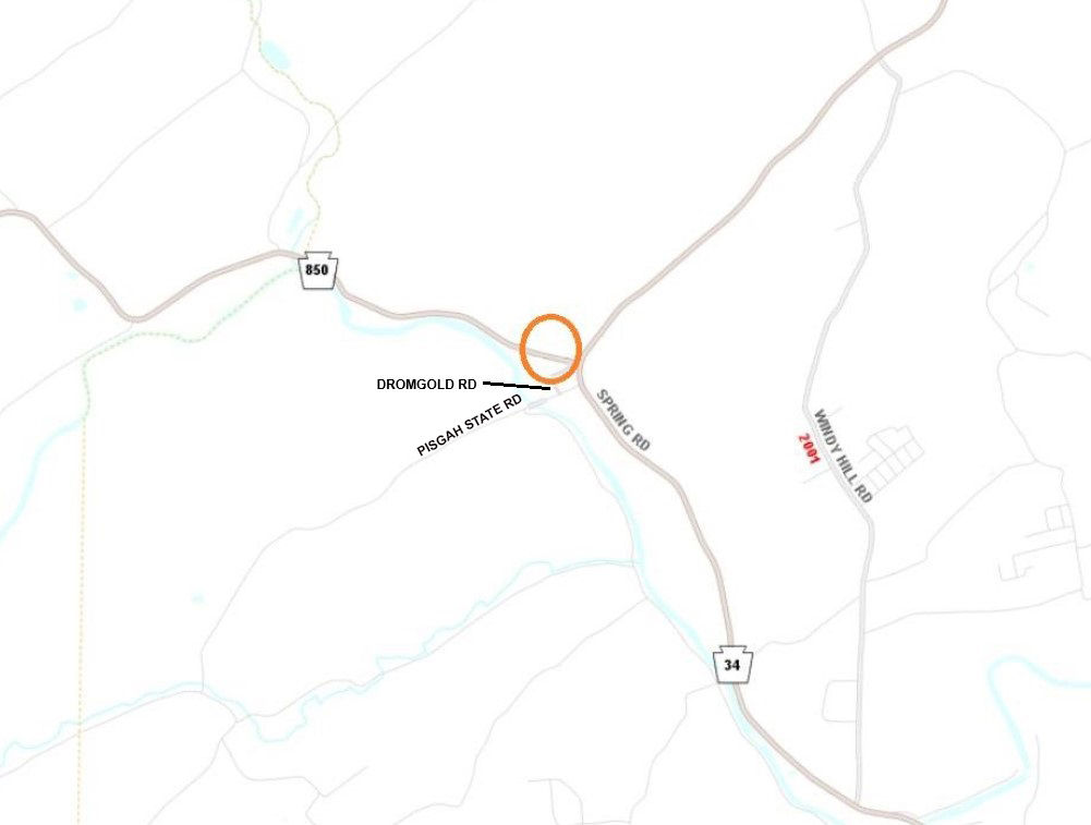 Location of Route 850 bridge replacement project on Route 850 in Perry County.