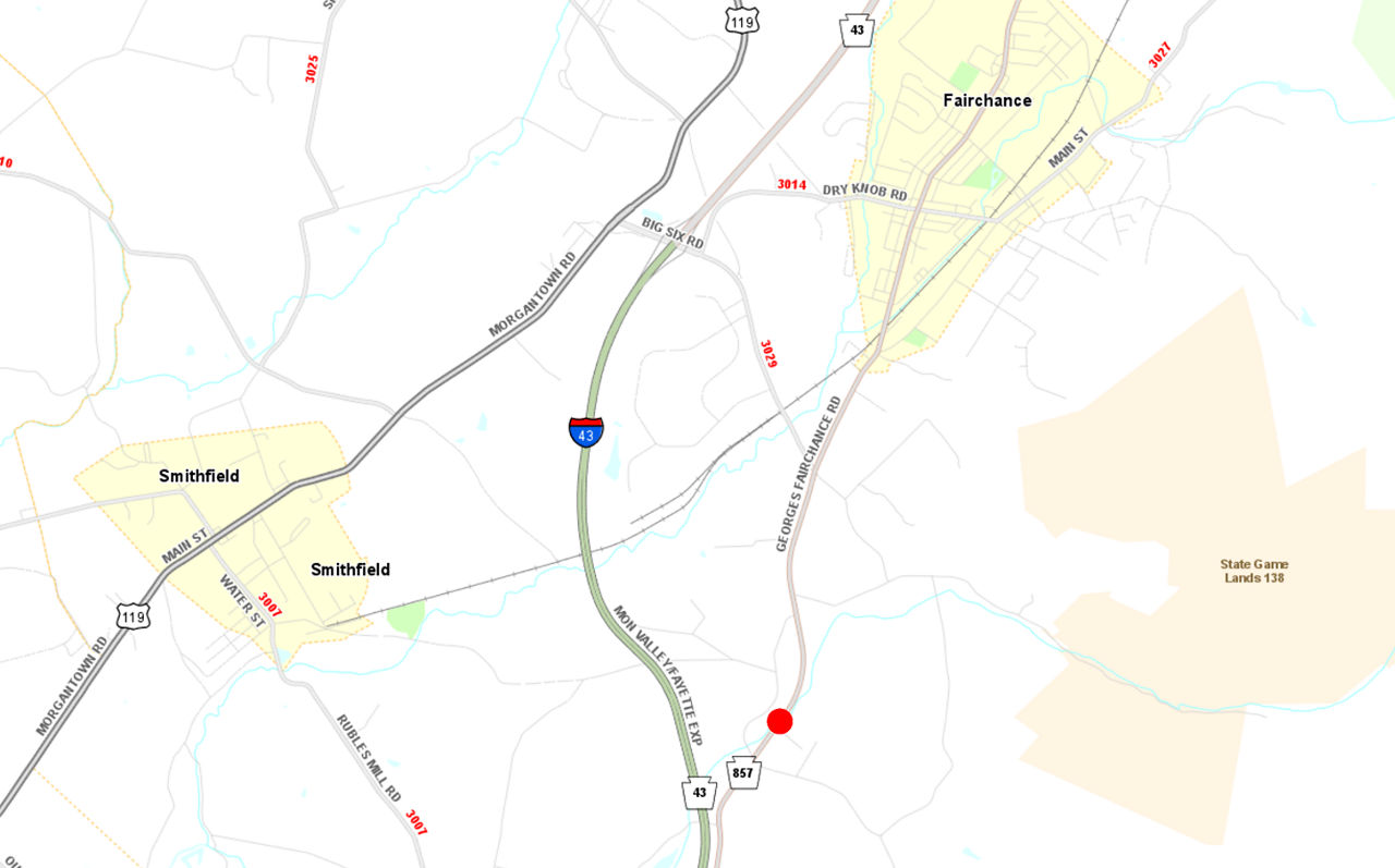 Location map of Route 857 Over Mt. Creek