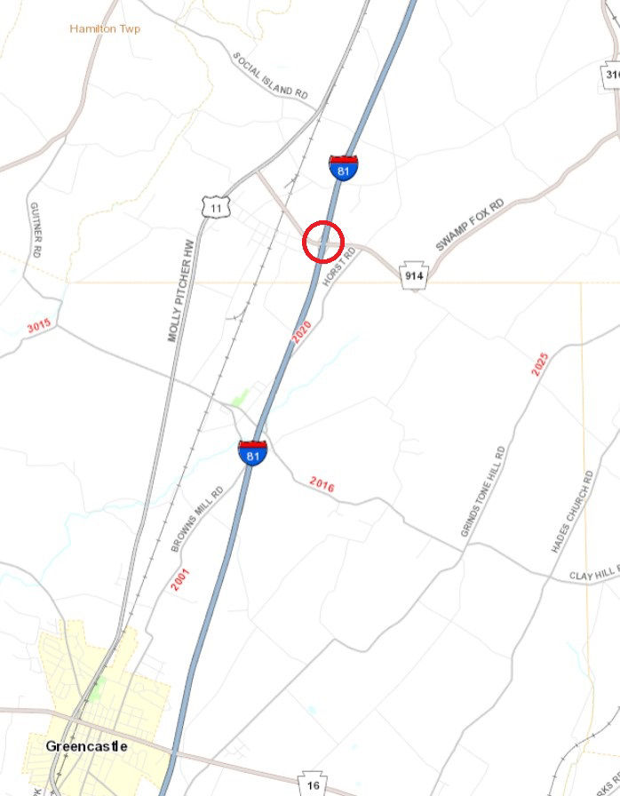 Location of Route 914 bridge project in Franklin County.