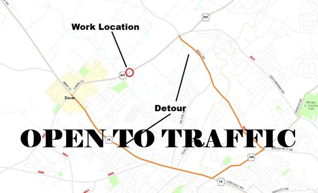 Image shows location of Route 921 bridge in York County and notes the bridge is open to traffic.