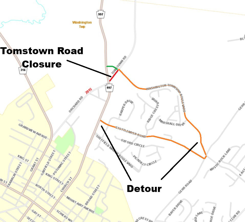 Tomstown Road Closure at roundabout project in Franklin County.