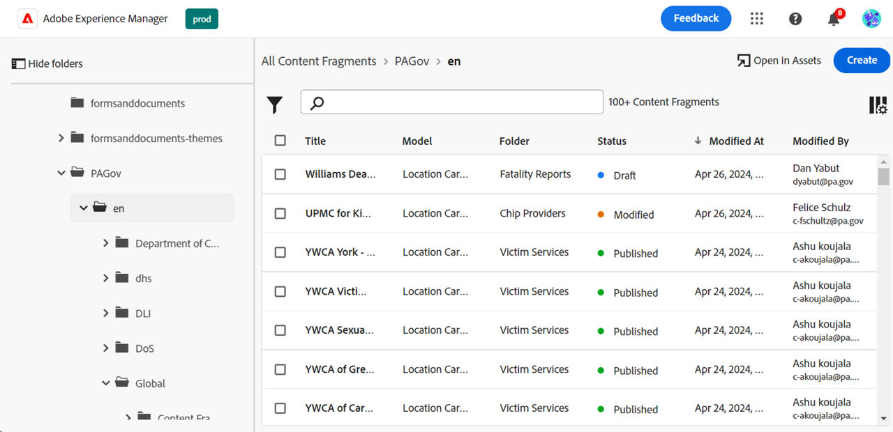 Agency folders where Contact Fragment is needed