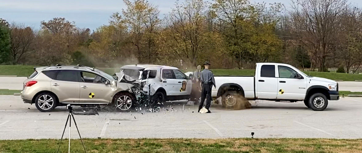 vehicles crash in a collision for training purposes