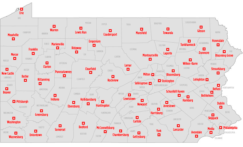 County map with PSP drug take-back box locations