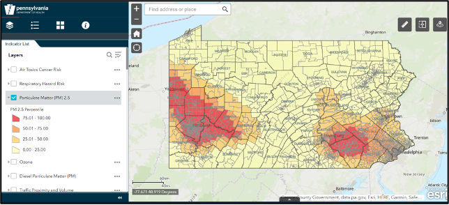 Environmental health indicators map