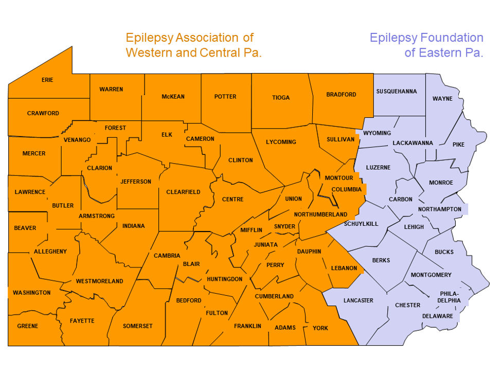 Funding for the Epilepsy Foundation of Eastern Pennsylvania makes the Epilepsy Program services available in eastern counties of Pennsylvania, and funding for the Epilepsy Association of Western and Central Pennsylvania makes the services available in the remainder of the state. 