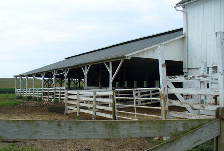 One-story, open-sided, gable roofed barn.