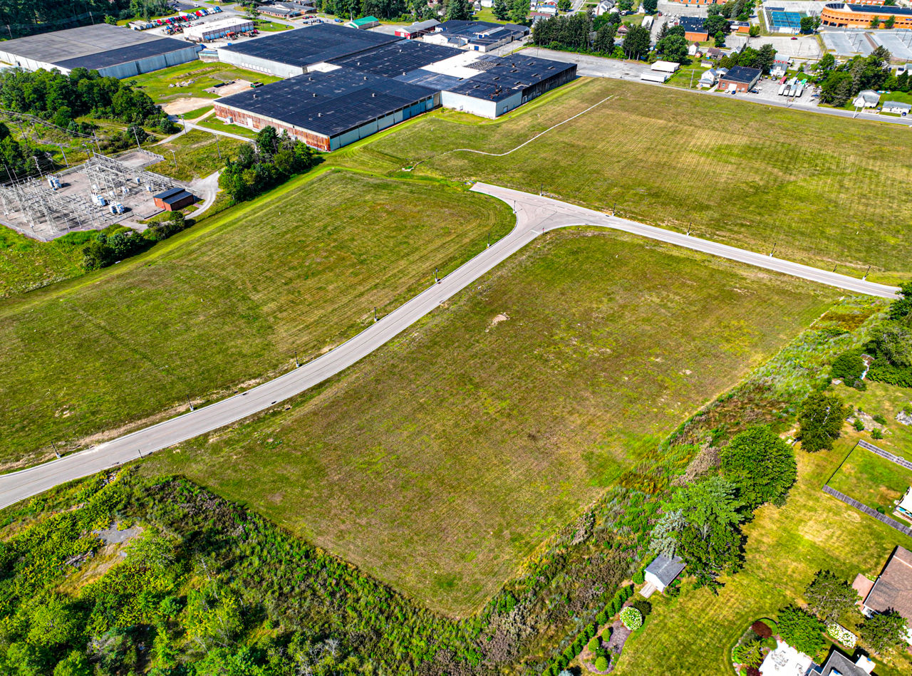 Aerial image of industial buildings and land