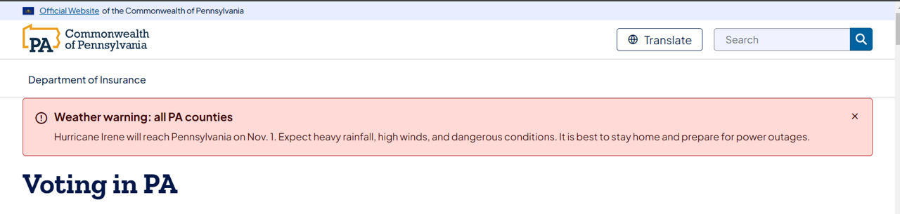 Sample In-Page Alert, showing a critical-level Alert below the page Header.