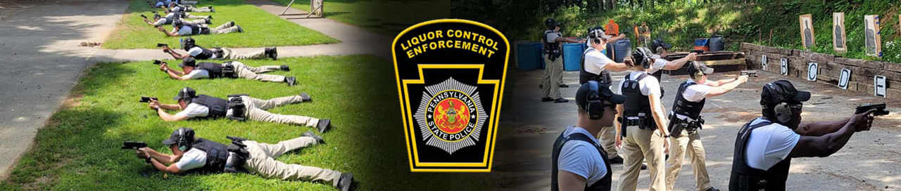 The Liquor Control Enforcement patch and images of firearms training