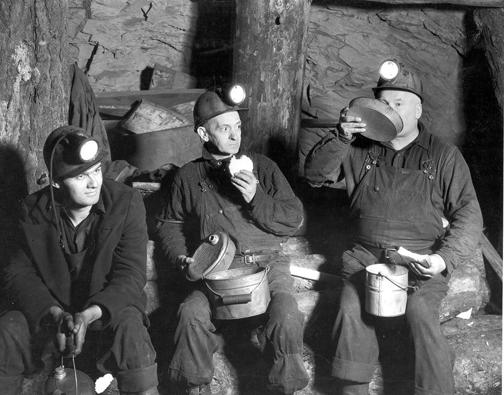 Anthracite coal miners eating lunch - Pennsylvania State Archives