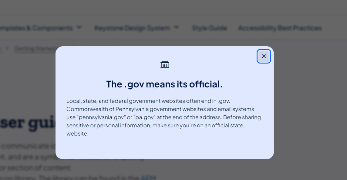 Displayed Modal with cta link, description, and title