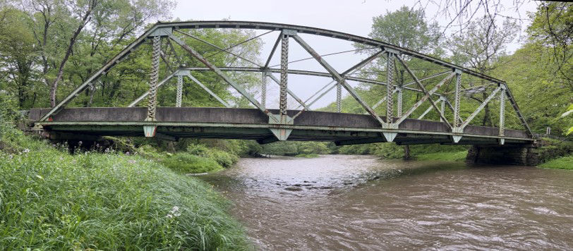 A single-lane metal truss bridge on Old Mercer Road in Mercer County.