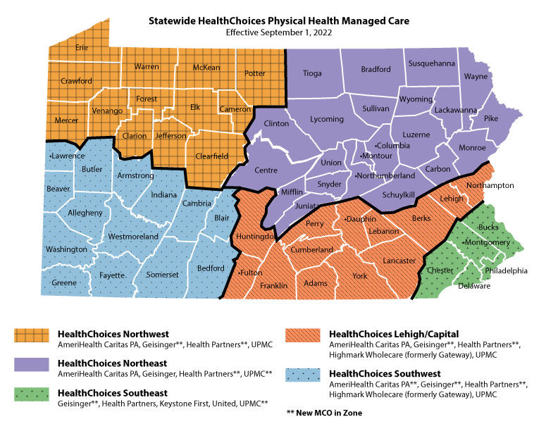 Map of PA with regions color coded. See text in page content below for details.