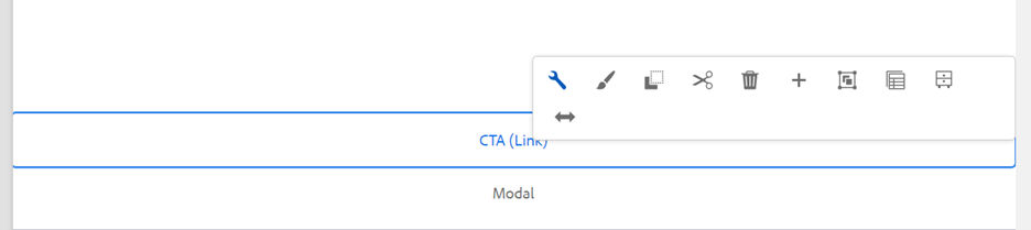 Cta link with edit wrench,  to add a link button for modal author can Add 1-2 calls to action for the resident to take upon opening the Modal.