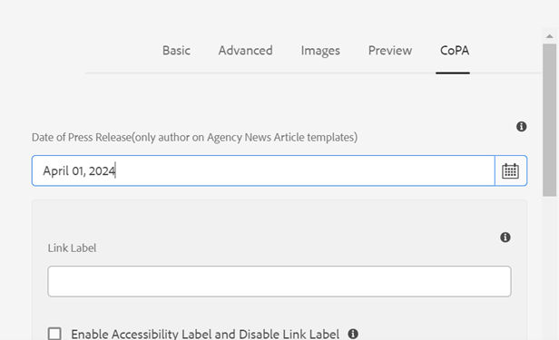 Authoring dialog in Page Properties. Fields described on page.