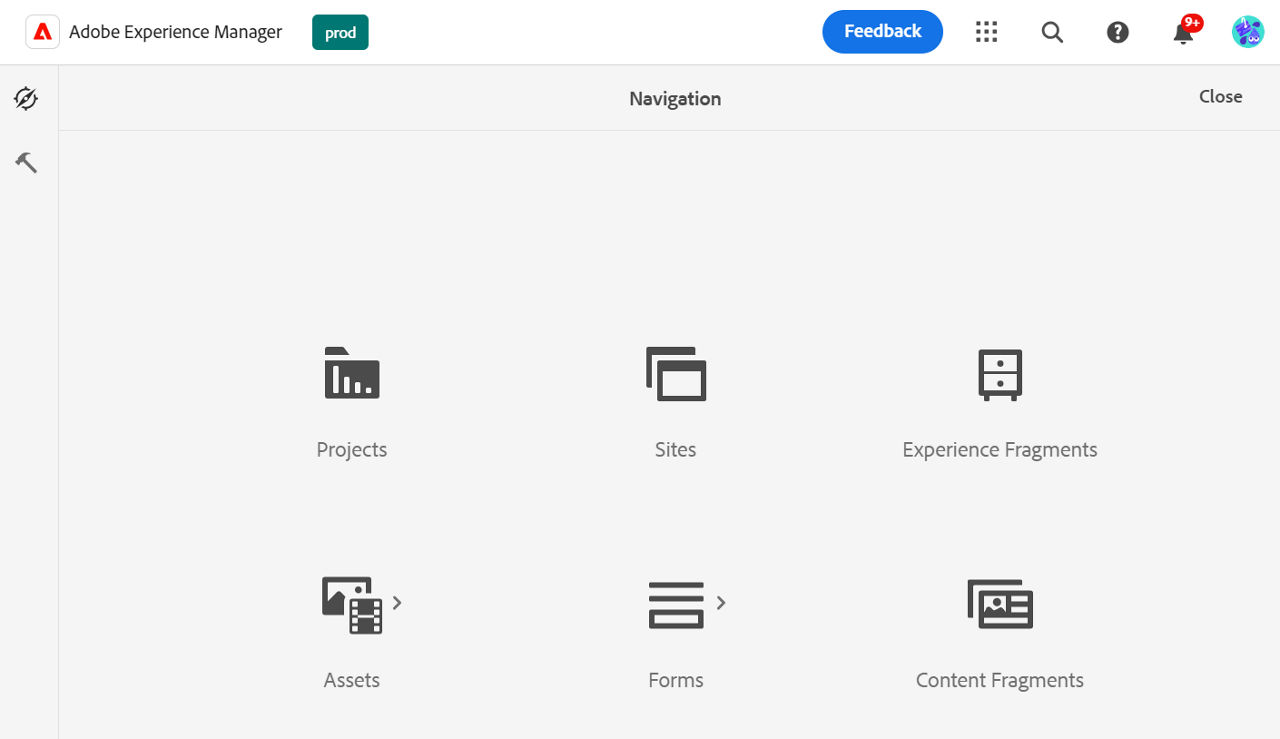 Navigation landing page with Experience Fragments as option