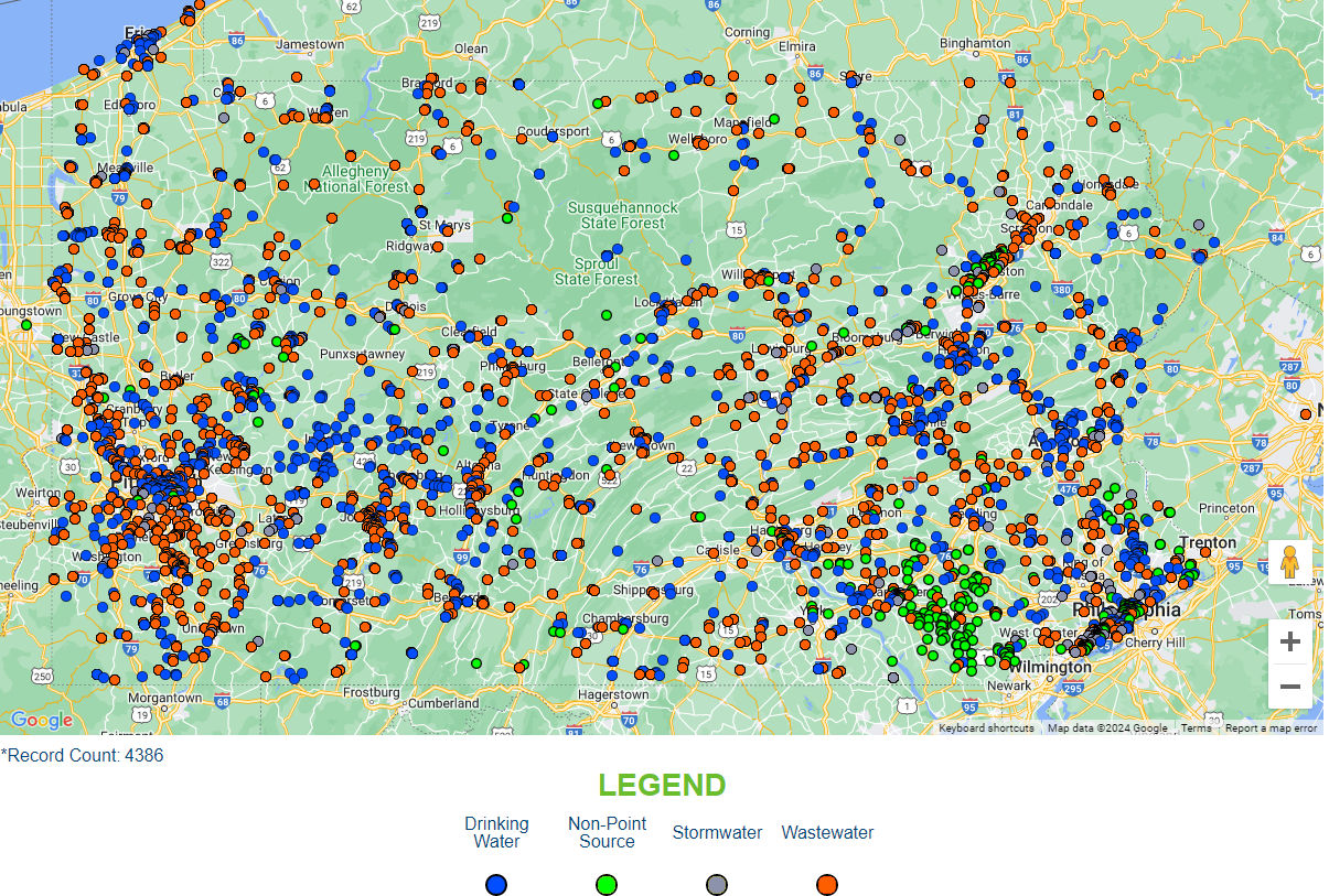 Image of a heat map showing all PENNVEST funded Projects.