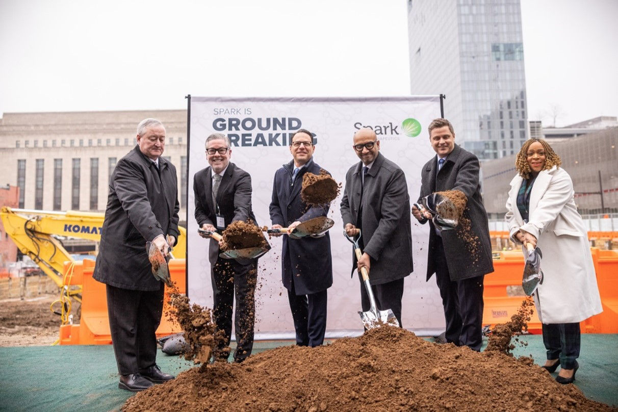 Governor Shapiro breaking ground with five other people 