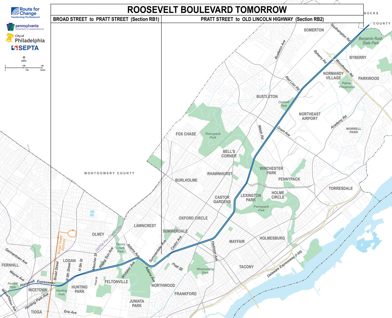 Map of Section RB1 and RB2 project limits