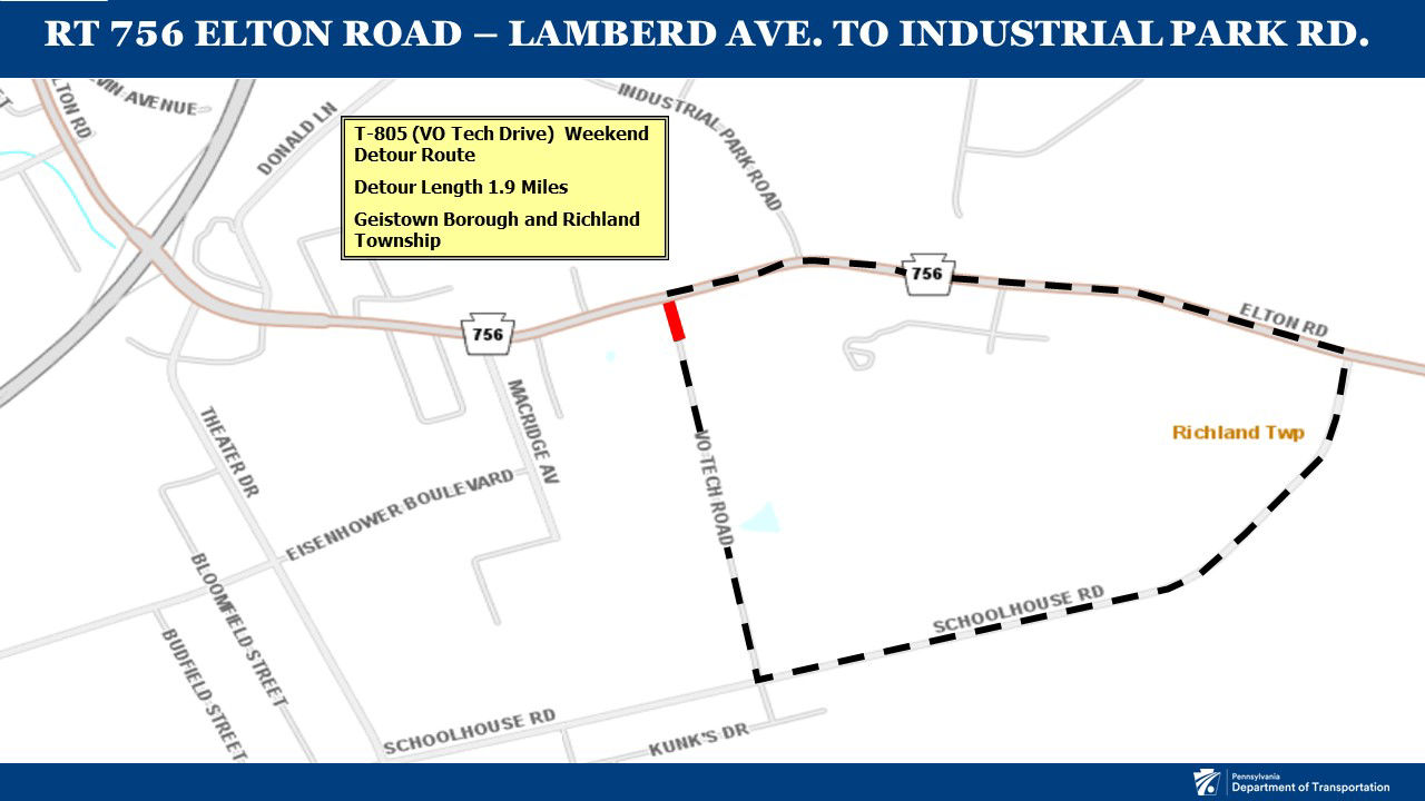 Route 756 Elton Road Detour for Elton Road and Vo Tech Drive Intersection Closure
