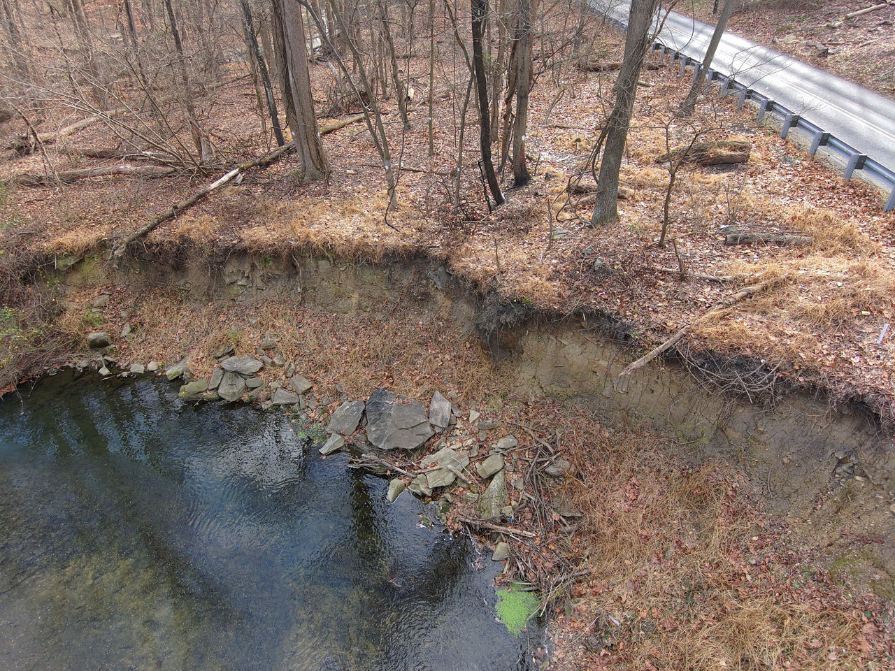 Aerial view of Bondsville Road retaining wall. Taken 12-12-25