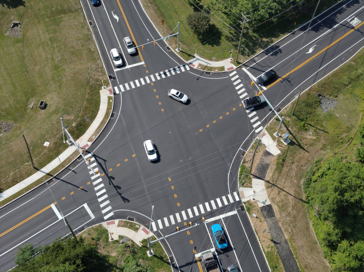Aerial view of Langhorne-Yardley Road and Woodbourne Road Intersection