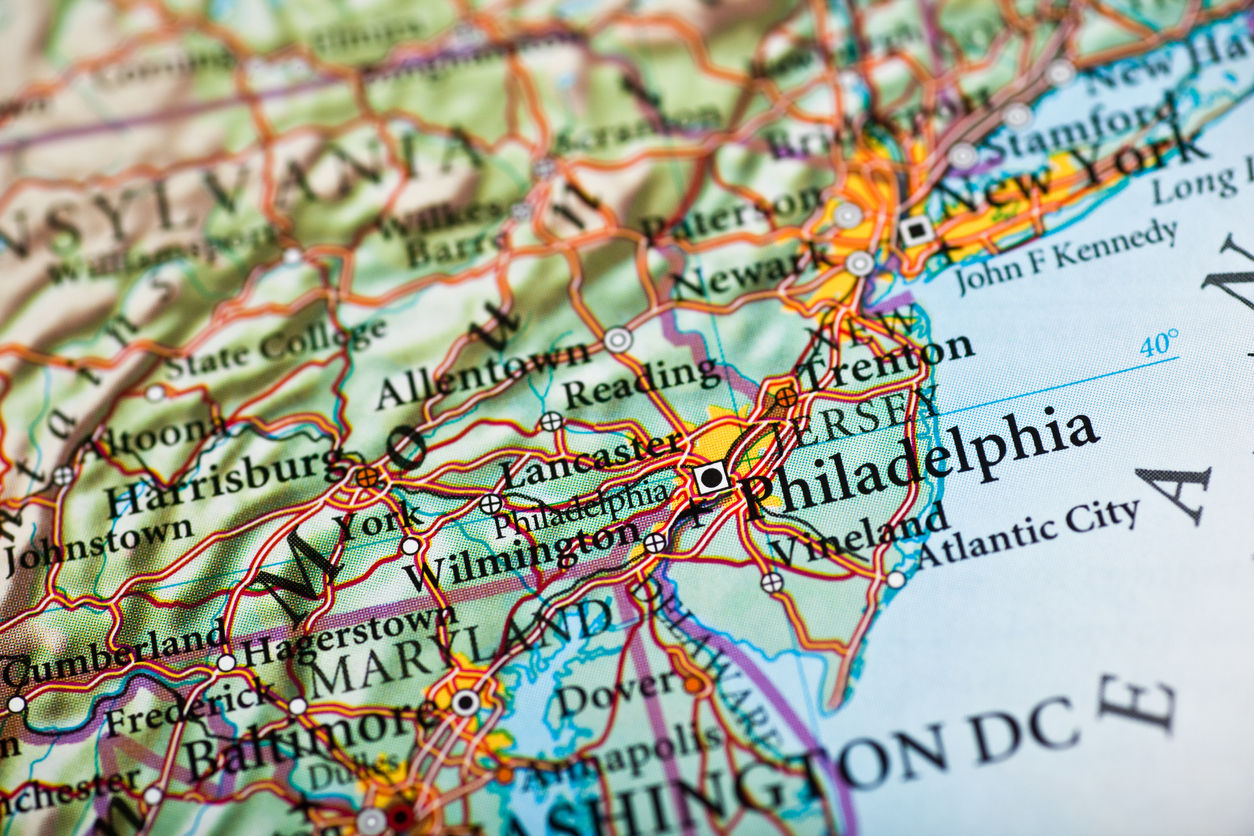 Map of Pennsylvania showing major cities and waterways