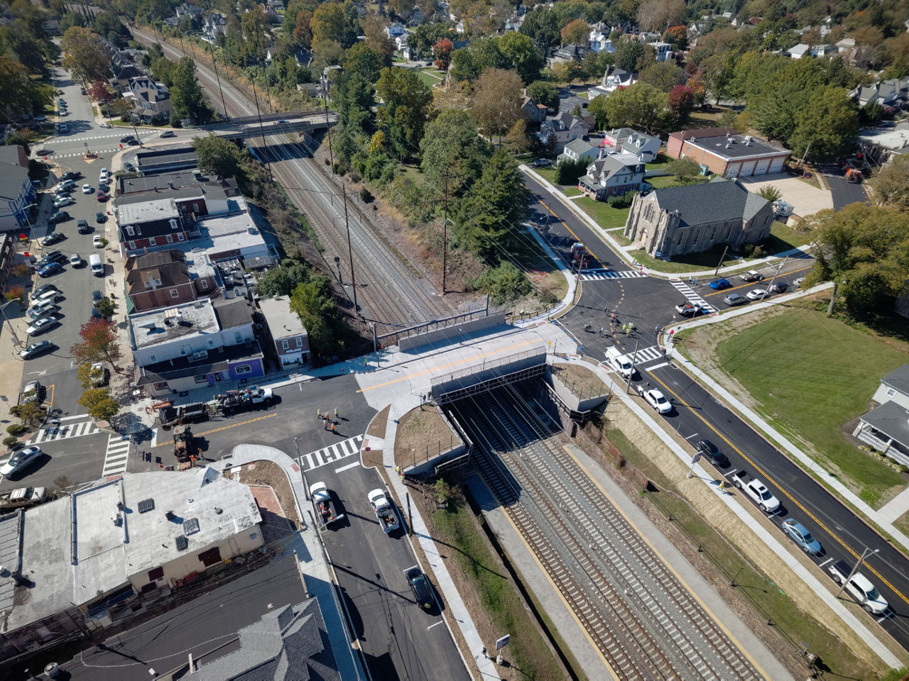 Aerial view of reopened Sellers Avenue Bridge.