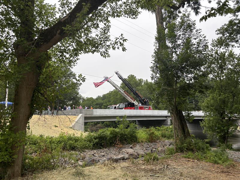 Distance side view of new bridge.