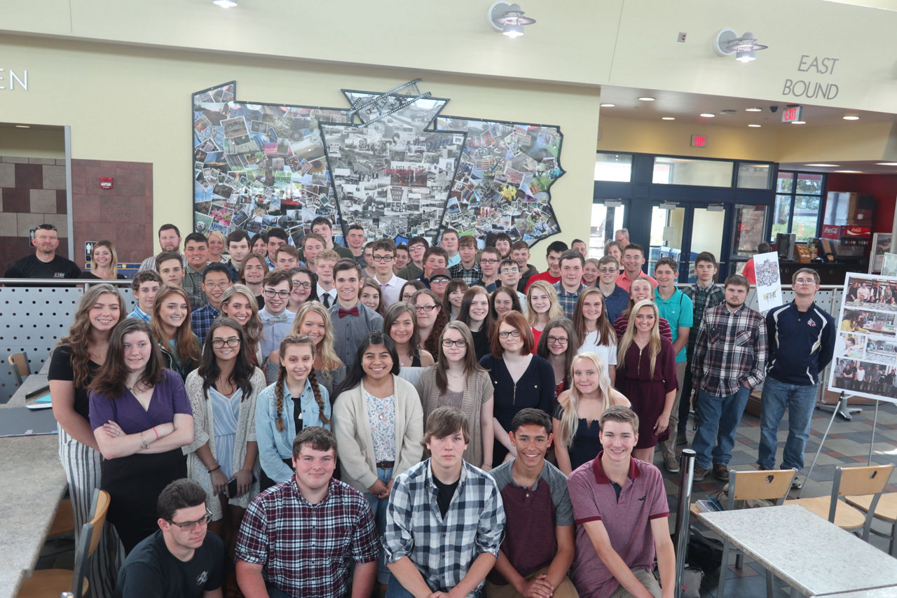 students with Turnpike mural